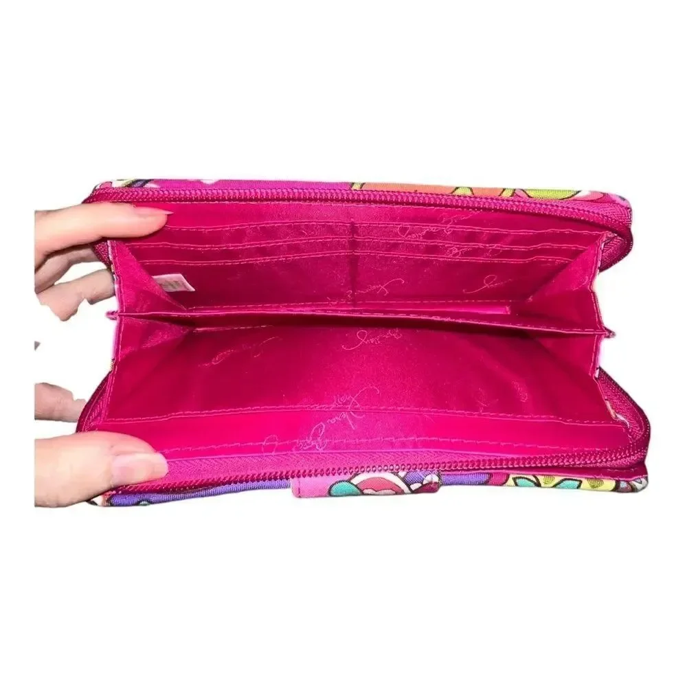 Vera Bradley Pink Swirls Turn Lock Wallet Floral Breast Cancer Pattern EUC